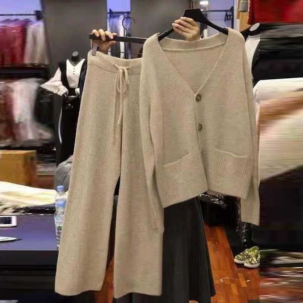 women's two piece pants sets women early autumn fashion knitted suits korean casual loose age reduction belt long sleeve mujer de moda, White
women's two piece pants sets women early autumn fashion knitted suits korean casual loose age reduction belt long sleeve mujer de moda, White
