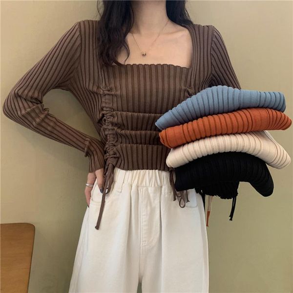 women's sweaters knitted shirts long sleeve ruched slim women crop spring streetwear soild o-neck drawstring solid female short t-s, White;black
women's sweaters knitted shirts long sleeve ruched slim women crop spring streetwear soild o-neck drawstring solid female short t-s, White;black