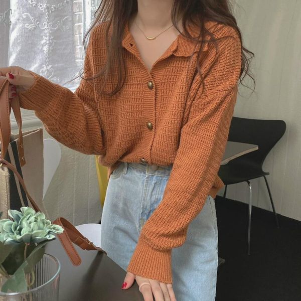 women's knits & tees retro lapel long-sleeved knit cardigan solid color loose sweater women autumn oversized, White
women's knits & tees retro lapel long-sleeved knit cardigan solid color loose sweater women autumn oversized, White