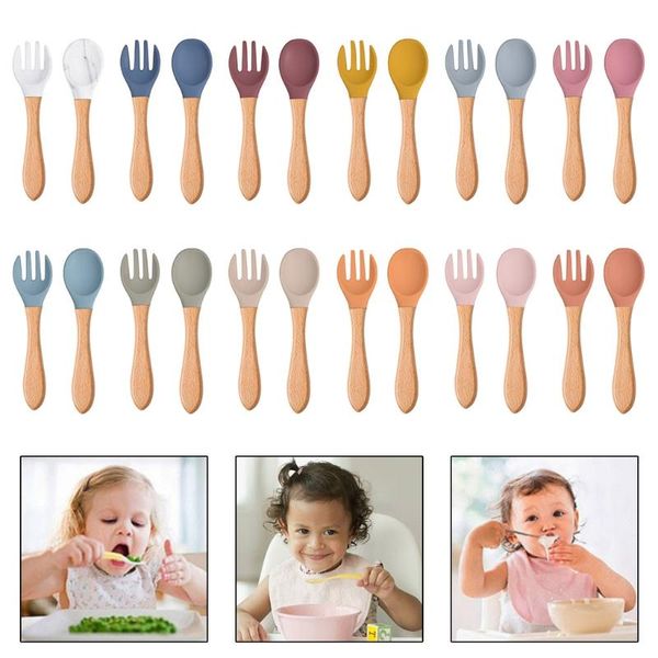 cups, dishes & utensils b2re 2pcs silicone tips baby feeding training spoon and fork set with wooden handle
cups, dishes & utensils b2re 2pcs silicone tips baby feeding training spoon and fork set with wooden handle
