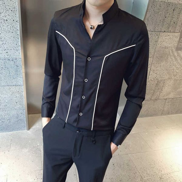 striped shirt men long sleeve casual slim formal business shirts v-neck men clothes streetwear social blouse chemise homme 210527, White;black
striped shirt men long sleeve casual slim formal business shirts v-neck men clothes streetwear social blouse chemise homme 210527, White;black