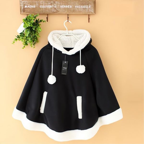 women's jackets fsshion japanese kawaii cloak women autumn winter hooded poncho cape coat 2021 girls padded cute pullover capes femme s, Black;brown
women's jackets fsshion japanese kawaii cloak women autumn winter hooded poncho cape coat 2021 girls padded cute pullover capes femme s, Black;brown