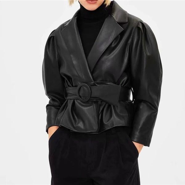 women's suits & blazers british style pu leather black blazer suit with belt women commute casual short autumn winter fashion faux coat, White;black
women's suits & blazers british style pu leather black blazer suit with belt women commute casual short autumn winter fashion faux coat, White;black