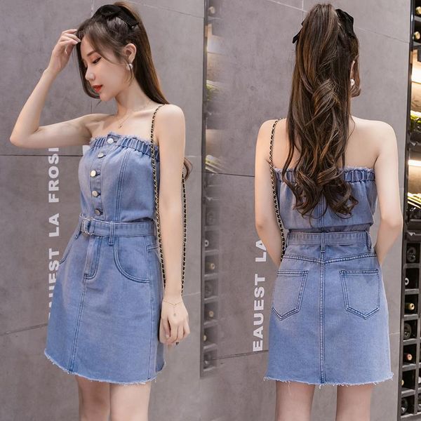 casual dresses summer off-shoulder denim dress korean style sleeveless slim fit mini bodycon sundress with sashes vestido feminino, Black;gray
casual dresses summer off-shoulder denim dress korean style sleeveless slim fit mini bodycon sundress with sashes vestido feminino, Black;gray