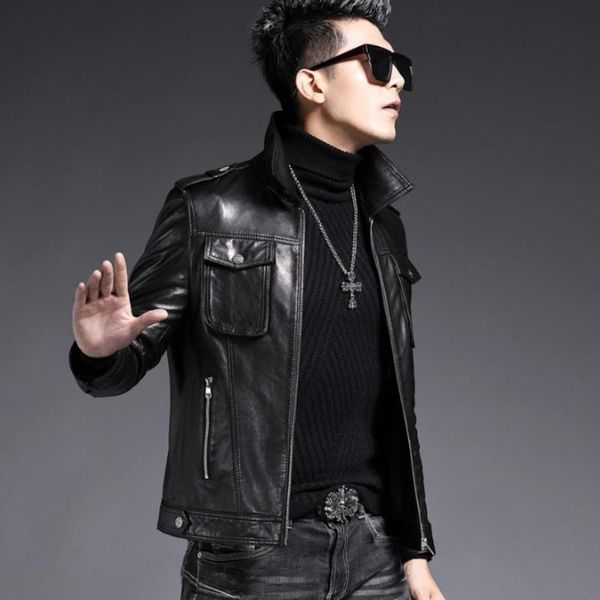 men's leather & faux luxury business casual mens sheepskin genuine slim fit motorcycle bikers natural jacket male short coat, Black
men's leather & faux luxury business casual mens sheepskin genuine slim fit motorcycle bikers natural jacket male short coat, Black