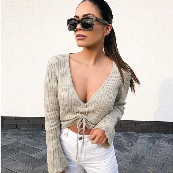 women's sweaters fashion women solid colors ribbed knitted long sleeve v-neck pullover casual drawstring lace-up slim elastic crop, White;black
women's sweaters fashion women solid colors ribbed knitted long sleeve v-neck pullover casual drawstring lace-up slim elastic crop, White;black