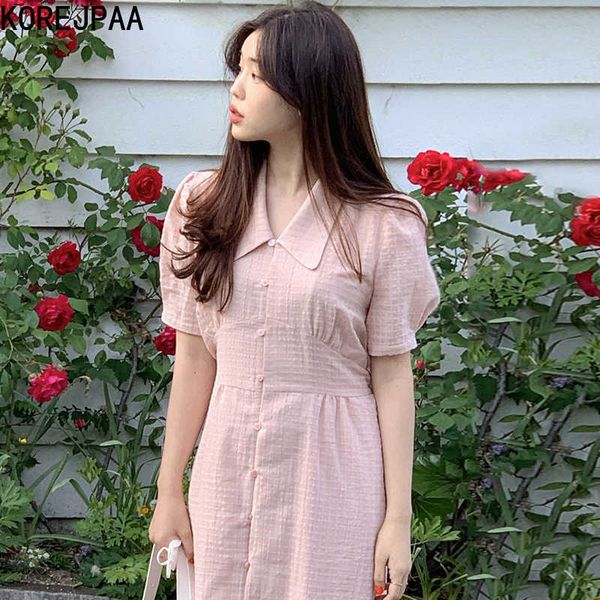 korejpaa women dress summer korean gentle solid color lapel plaid design single breasted slim bubble sleeve split dresses 210526, Black;gray
korejpaa women dress summer korean gentle solid color lapel plaid design single breasted slim bubble sleeve split dresses 210526, Black;gray