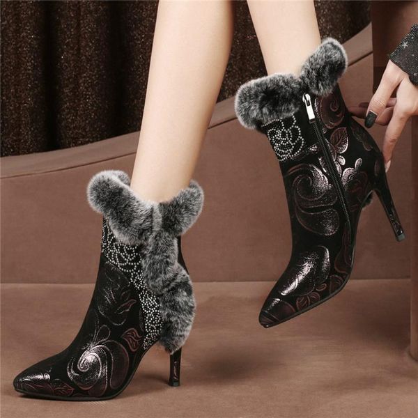warm for ankle boots women genuine leather super high heel wedding party pumps lady pointed toe office shoes winter casual dress, Black
warm for ankle boots women genuine leather super high heel wedding party pumps lady pointed toe office shoes winter casual dress, Black