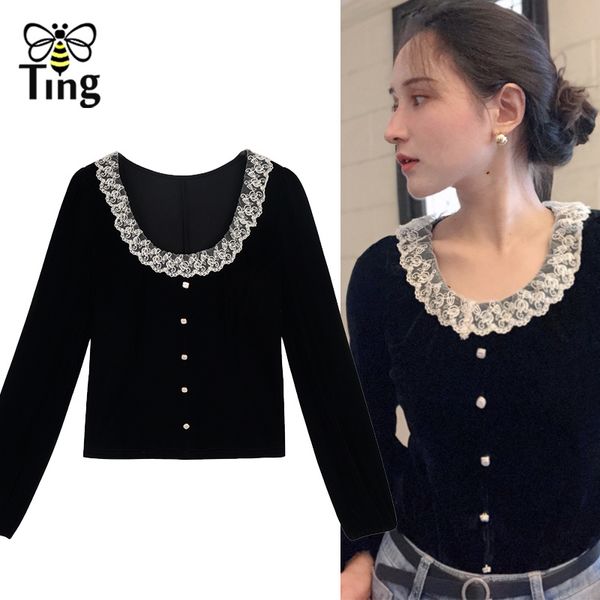 france chic vintage velvet lady elegant lace patchwork o neck button decorative skinny blouse shirts street 210513, White
france chic vintage velvet lady elegant lace patchwork o neck button decorative skinny blouse shirts street 210513, White