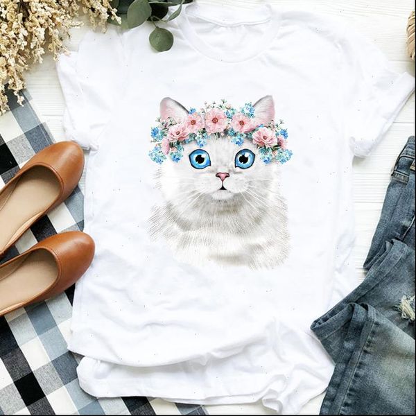 cat floral watercolor lovely women cartoon pet animal printing clothes graphic female t tee womens, White
cat floral watercolor lovely women cartoon pet animal printing clothes graphic female t tee womens, White