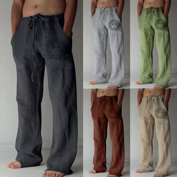 men's pants fashion casual sun flower print plus size full length pocket drawstring linen trousers streetwear, Black
men's pants fashion casual sun flower print plus size full length pocket drawstring linen trousers streetwear, Black