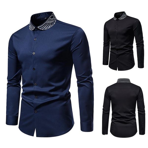 men's casual shirts fashion embroidered shirt business slim long sleeve, White;black
men's casual shirts fashion embroidered shirt business slim long sleeve, White;black
