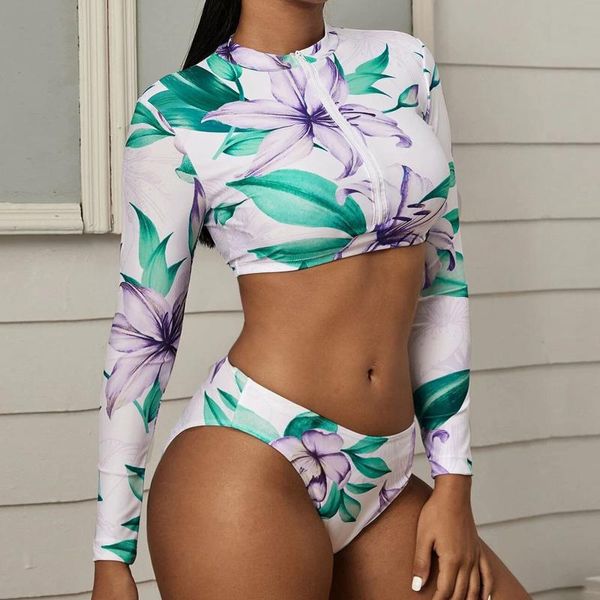 women's swimwear zipper surfing swimsuit women long sleeve bikini print mid waist bathing suit push up split high cut biquini 2021 a50, White;black
women's swimwear zipper surfing swimsuit women long sleeve bikini print mid waist bathing suit push up split high cut biquini 2021 a50, White;black