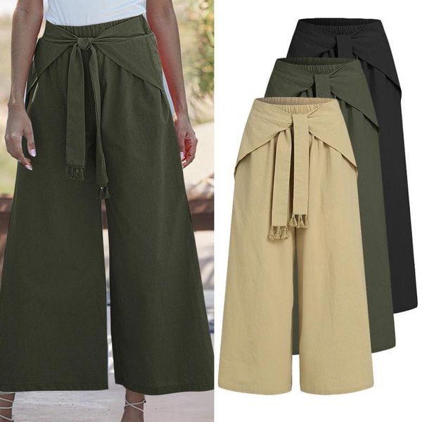 women pants celmia 2021 autumn linen wide leg loose trousers bandage elastic waist solid pantalones pockets long palazzo pant women's &, Black;white
women pants celmia 2021 autumn linen wide leg loose trousers bandage elastic waist solid pantalones pockets long palazzo pant women's &, Black;white