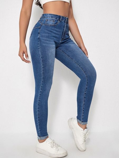 high waist skinny jeans j36n#, Blue