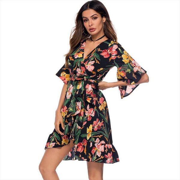 boho short mini summer women dresses floral printed v neck bow knot beachwear sundress ladies sleeve ruffles loose vestidos, Black;gray
boho short mini summer women dresses floral printed v neck bow knot beachwear sundress ladies sleeve ruffles loose vestidos, Black;gray