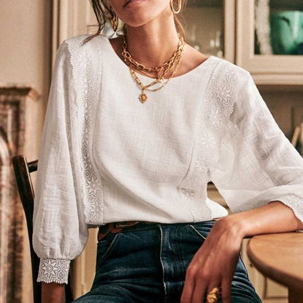 women's knits & tees lace shirt woman patchwork backless buttons elegant white ruffles blouse dignified camisas mujer chemisier fe
women's knits & tees lace shirt woman patchwork backless buttons elegant white ruffles blouse dignified camisas mujer chemisier fe