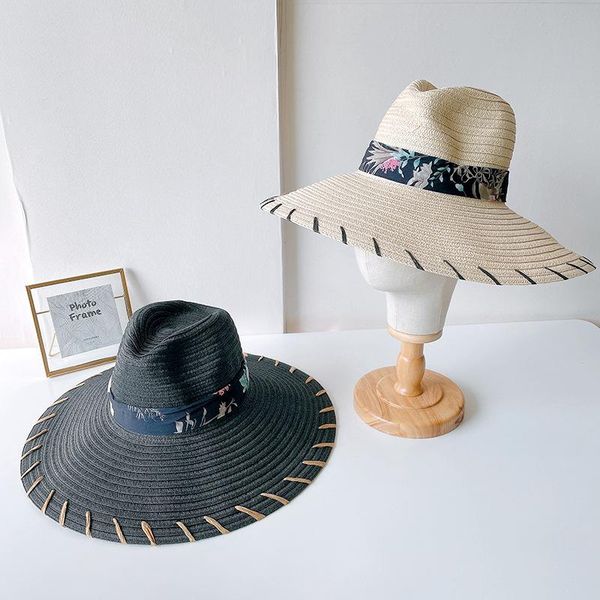 wide brim hats retro women's summer hat national style ribbon sun protection cap female flat big straw beach, Blue;gray
wide brim hats retro women's summer hat national style ribbon sun protection cap female flat big straw beach, Blue;gray