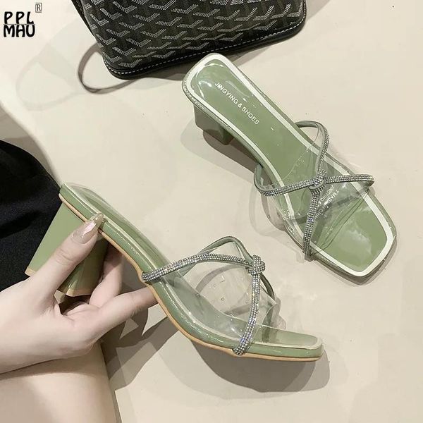 summer comfortable square heel peep-toe light slides sandals pu leather rhinestone transparent women slippers, Black
summer comfortable square heel peep-toe light slides sandals pu leather rhinestone transparent women slippers, Black