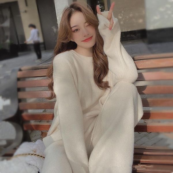 women's two piece pants knitting sweater suits female in winter western style fried street web celebrity fashion temperament wide-legge, White
women's two piece pants knitting sweater suits female in winter western style fried street web celebrity fashion temperament wide-legge, White