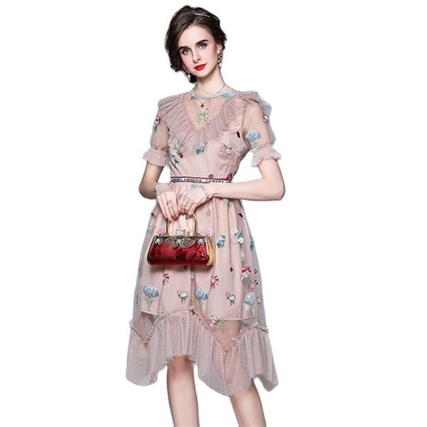 fashion women's dress round neck short sleeve mesh ruffle embroidered mid-length skirt clothing 210520, Black;gray
fashion women's dress round neck short sleeve mesh ruffle embroidered mid-length skirt clothing 210520, Black;gray