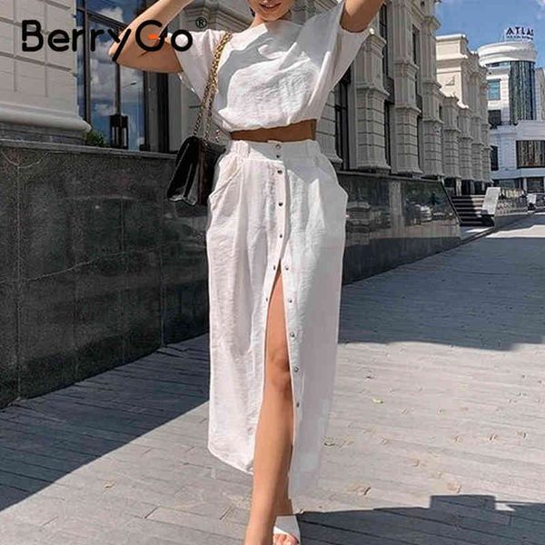 berrygo bat sleevees high waist button straight women dress summer 2 piece white short long skirt female suits 210513, Black;gray
berrygo bat sleevees high waist button straight women dress summer 2 piece white short long skirt female suits 210513, Black;gray