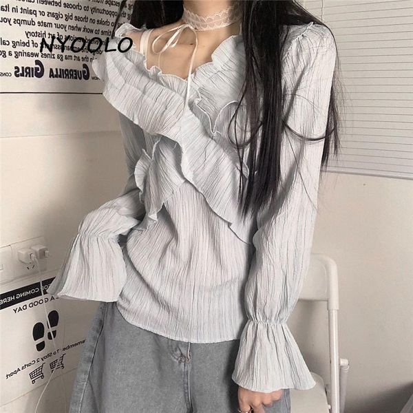 women's blouses & shirts nyoolo sweet design ruffled cross v-neck long sleeve y2k shirt women clothes spring autumn pullovers blusas, White
women's blouses & shirts nyoolo sweet design ruffled cross v-neck long sleeve y2k shirt women clothes spring autumn pullovers blusas, White