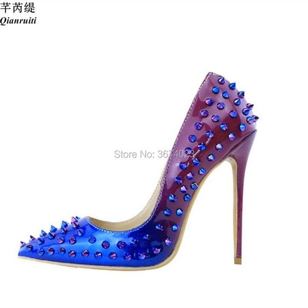 qianruiti women patchwork heels rivets studded pumps patent leather pointed toe stilettos spikes embellished shoes party dress, Black
qianruiti women patchwork heels rivets studded pumps patent leather pointed toe stilettos spikes embellished shoes party dress, Black