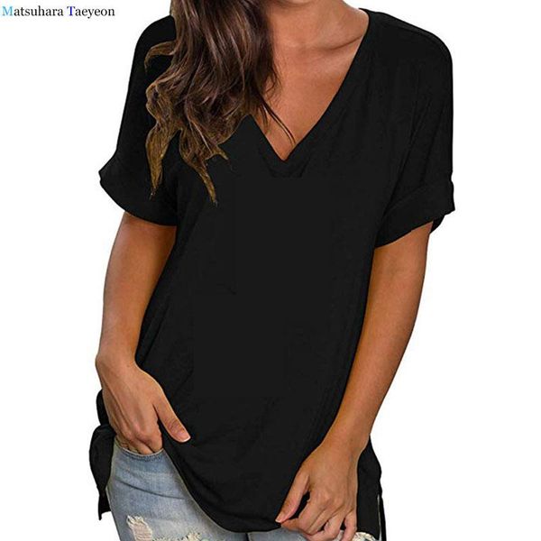 women's t-shirt solid tshirt v-neck summer cotton short sleeve tshirts casual tees plus size loose fashion curling shirt, White
women's t-shirt solid tshirt v-neck summer cotton short sleeve tshirts casual tees plus size loose fashion curling shirt, White