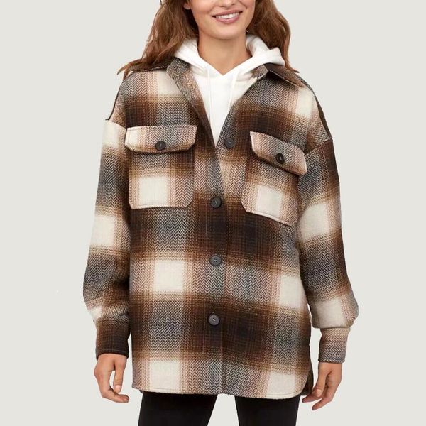women's blouses & shirts vintage oversized chic plaid women pockets loose wool blend blouse casual womens full plus size winter, White
women's blouses & shirts vintage oversized chic plaid women pockets loose wool blend blouse casual womens full plus size winter, White