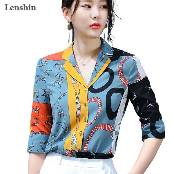 women's blouses & shirts lenshin half sleeve multicolor print for women soft blouse work wear office lady summer female chemise, White
women's blouses & shirts lenshin half sleeve multicolor print for women soft blouse work wear office lady summer female chemise, White