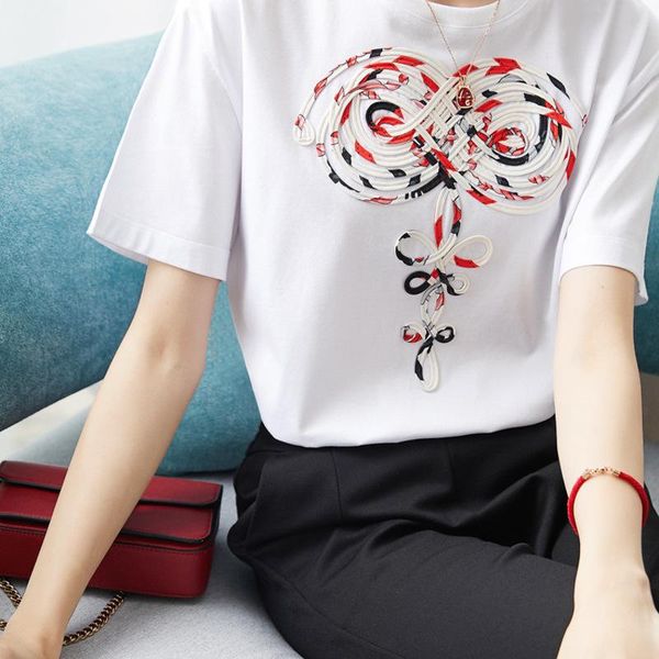 women's t-shirt stereoscopic knot t shirt with style cotton high end goods, White 
women's t-shirt stereoscopic knot t shirt with style cotton high end goods, White