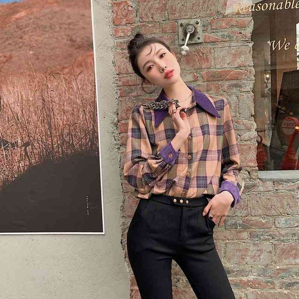 women's two piece pants spring 2021 long sleeve plaid shirt women patchwork collar casual england style button up fashion clot, White
women's two piece pants spring 2021 long sleeve plaid shirt women patchwork collar casual england style button up fashion clot, White