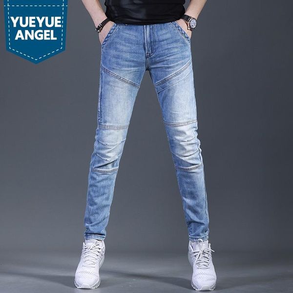 men's jeans designer men spliced slim spring summer thin cowboy pencil pants preppy style biker zipper casual denim trousers, Blue
men's jeans designer men spliced slim spring summer thin cowboy pencil pants preppy style biker zipper casual denim trousers, Blue