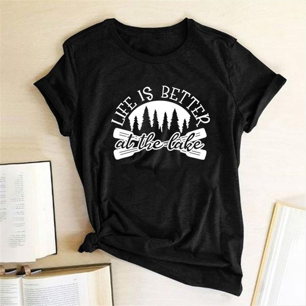 life is better at womens the lake printing summer tee harajuku aesthetic clothes round neck, White
life is better at womens the lake printing summer tee harajuku aesthetic clothes round neck, White