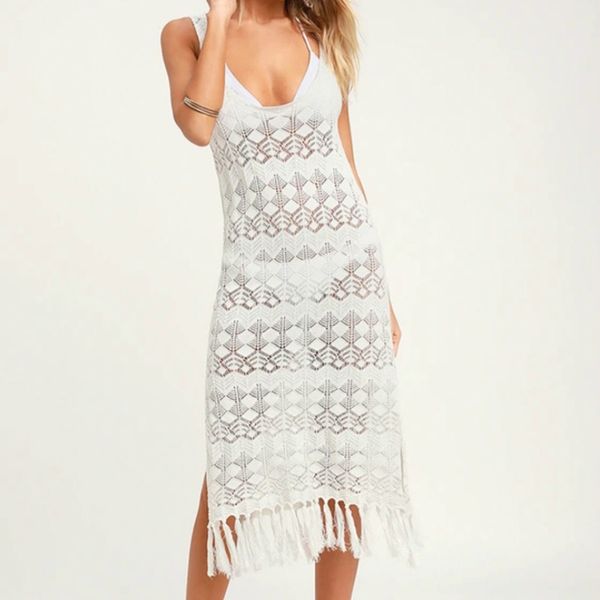spaghetti strap side split knitted summer beach dress white crochet tunic women fringed beachwear midi dress n1054 210416, White;black
spaghetti strap side split knitted summer beach dress white crochet tunic women fringed beachwear midi dress n1054 210416, White;black