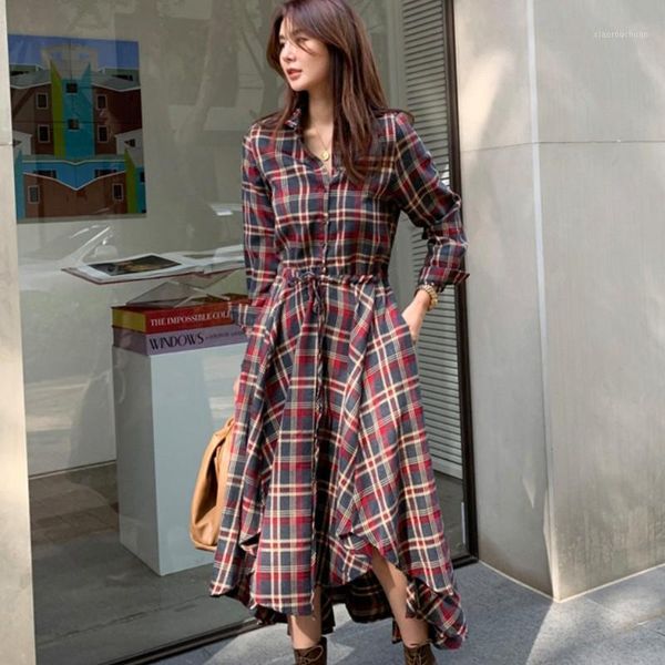 vintage spring elegant plaid dress for women turn down collar long sleeve high waist with sashes irregular casual dresses, Black;gray
vintage spring elegant plaid dress for women turn down collar long sleeve high waist with sashes irregular casual dresses, Black;gray