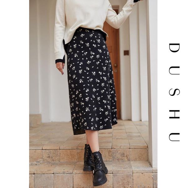 skirts dushu plus size floral print long knitted skirt women vintage autumn winter high waist a-line female slim elegant, Black 
skirts dushu plus size floral print long knitted skirt women vintage autumn winter high waist a-line female slim elegant, Black