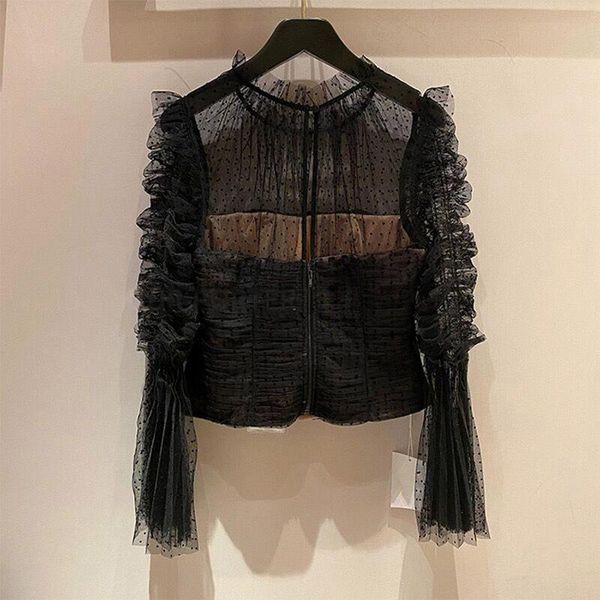 women's blouses & shirts 2021 spring mesh trumpet sleeve see-through black shirt waist blouse for women clothing brand design, White
women's blouses & shirts 2021 spring mesh trumpet sleeve see-through black shirt waist blouse for women clothing brand design, White