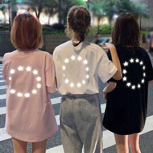 women's t-shirt summer women of shiny reflective short-sleeved student loose hip-hop personality, White
women's t-shirt summer women of shiny reflective short-sleeved student loose hip-hop personality, White
