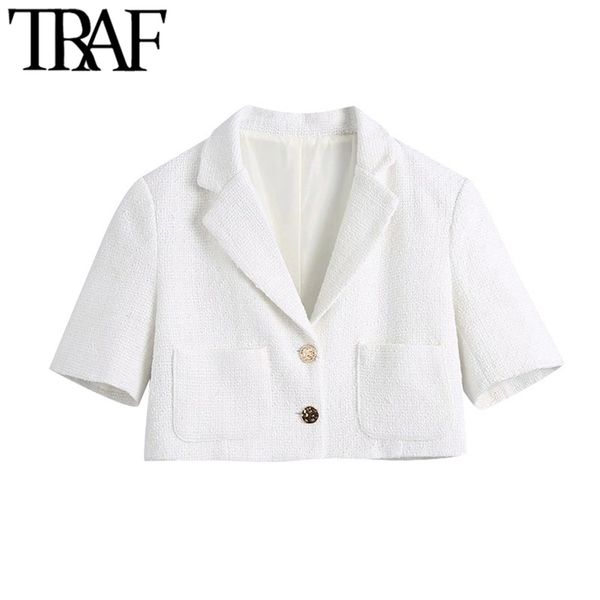 traf women fashion metal button tweed cropped white blazer coat vintage short sleeve pockets female outerwear chic 211019, White;black
traf women fashion metal button tweed cropped white blazer coat vintage short sleeve pockets female outerwear chic 211019, White;black