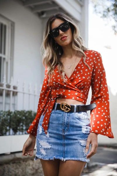 long flare sleeve blouse chiffon deep v-neck crop tees streetwear floral print shirt summer women's blouses & shirts, White
long flare sleeve blouse chiffon deep v-neck crop tees streetwear floral print shirt summer women's blouses & shirts, White