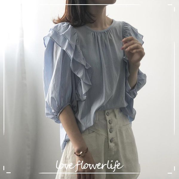 women's blouses & shirts cozok 2021 summer round neck ruffle shirt korean loose thin lantern sleeve 0855, White
women's blouses & shirts cozok 2021 summer round neck ruffle shirt korean loose thin lantern sleeve 0855, White