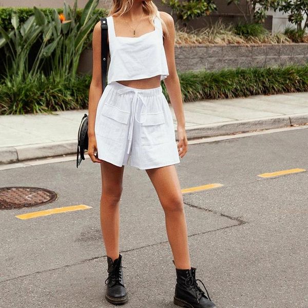 women's tracksuits casual white 2 piece shorts set square neck halter vest cotton pocket ladies summer short 2021, Gray
women's tracksuits casual white 2 piece shorts set square neck halter vest cotton pocket ladies summer short 2021, Gray