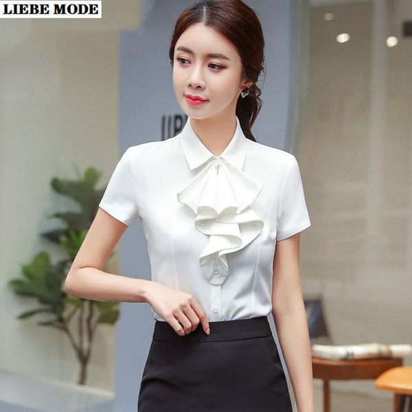 women's blouses & shirts ol fashion summer formal women short sleeve blouse elegant ruffle work wear chemise femme slim blusas mujer, White
women's blouses & shirts ol fashion summer formal women short sleeve blouse elegant ruffle work wear chemise femme slim blusas mujer, White