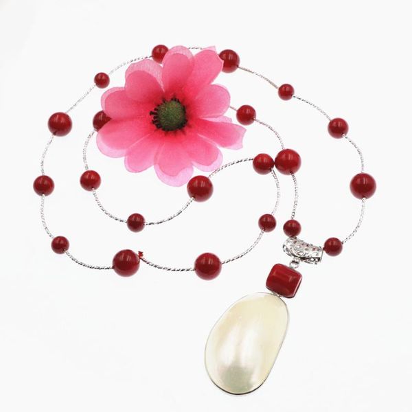 pendant necklaces bohemia handmade long chain necklace for women natural mother shell pearl artificial coral beads chains b114, Silver 
pendant necklaces bohemia handmade long chain necklace for women natural mother shell pearl artificial coral beads chains b114, Silver