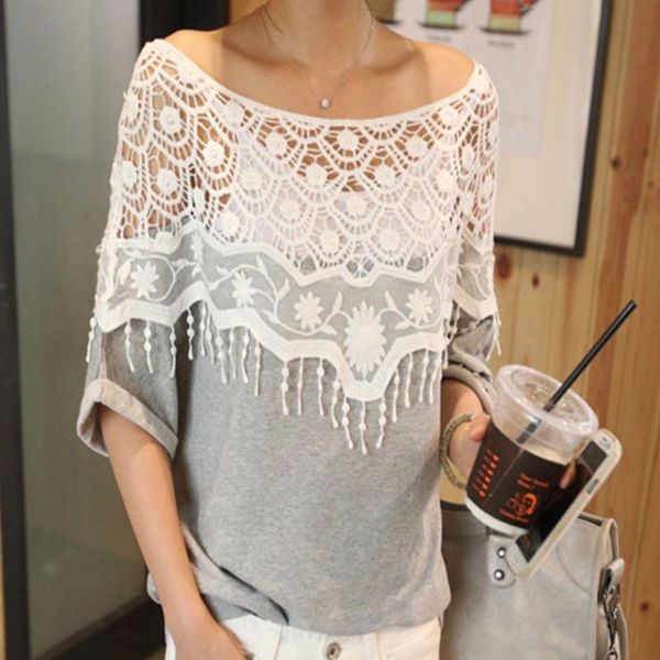 western style fashion loose casual t-shirt 2021 spring summer lace splicing hollow out perspective bat sleeve round neck women's, White
western style fashion loose casual t-shirt 2021 spring summer lace splicing hollow out perspective bat sleeve round neck women's, White