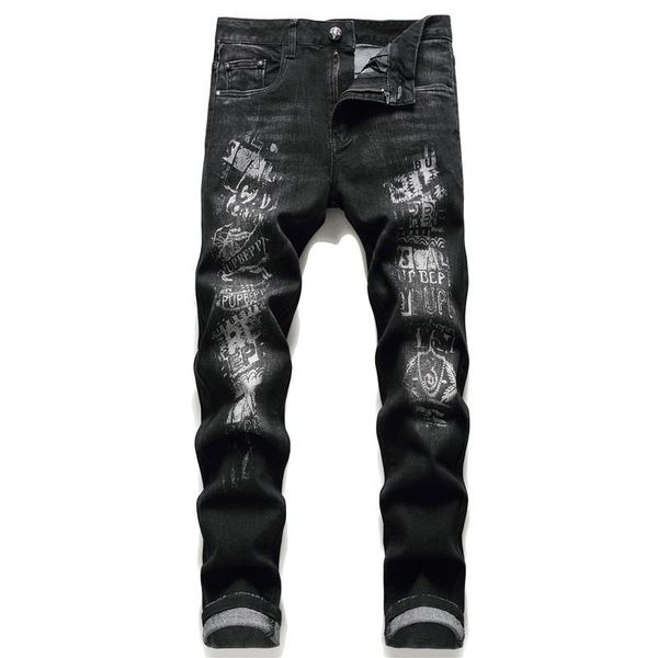 men pants black printed cotton comfortable soft brand jeans men's all season decoration fashion micro-elastic pattern, Blue
men pants black printed cotton comfortable soft brand jeans men's all season decoration fashion micro-elastic pattern, Blue