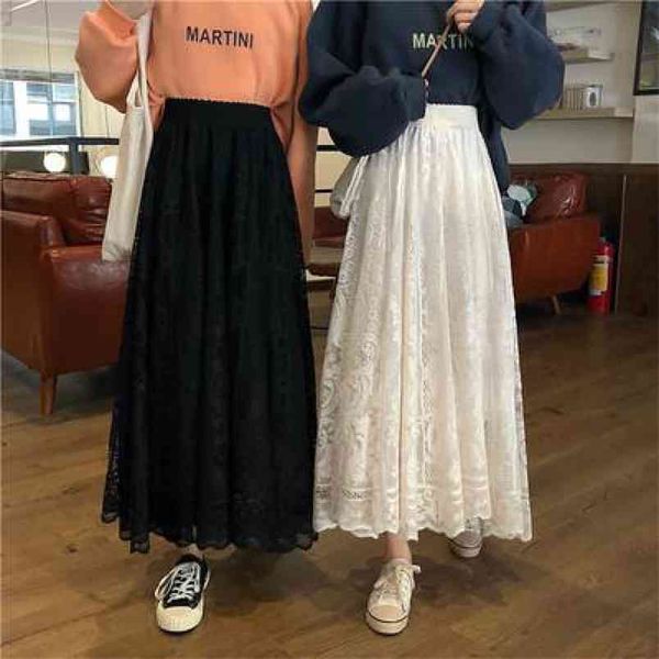 spring autumn elastic high waist slimming lace hollow simple pure color big skirt women a-line long 210527, Black
spring autumn elastic high waist slimming lace hollow simple pure color big skirt women a-line long 210527, Black