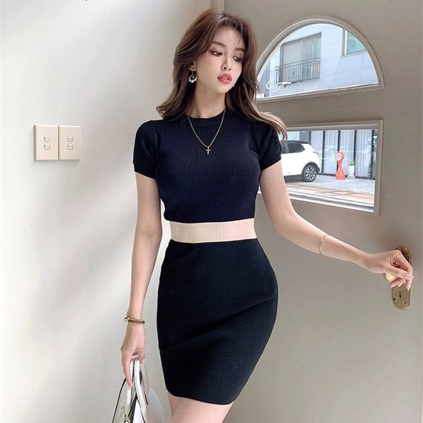 ldyrwqy women's color matching dress slim slimming elastic short-sleeved knitted bag hip bottoming 210603, Black;gray
ldyrwqy women's color matching dress slim slimming elastic short-sleeved knitted bag hip bottoming 210603, Black;gray